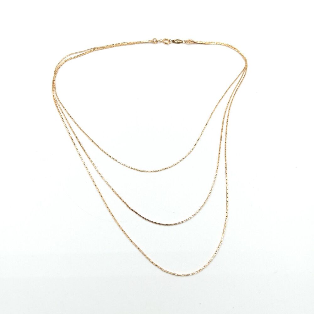 Napier Box Chain Necklace 16” 3-Strand Gold Tone Venetian Vtg 80s Old Money